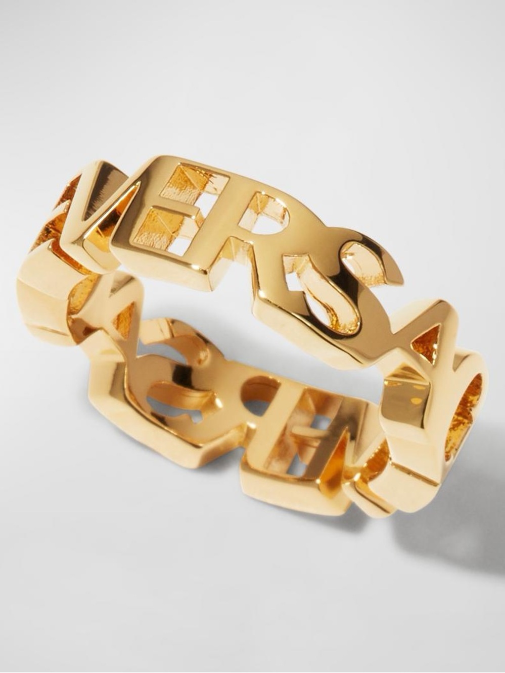 Versace Polished Gold Lettering Band Ring - Size 9, Gender Neutral NIB